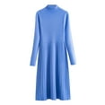 thumbnail image 4 of BSDJILFG Fall Dresses for Women 2025 Winter Knitted Pleated Sweaters Solid Color Mid-Calf Turtleneck Thickened Knee-length Midi Sweater Dress, 4 of 9