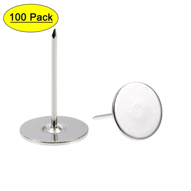 Uxcell 0.75''x1.18'' Clavos de Tapicería Tacos de Cabeza Plana Clavos de Muebles Pines Hierro Tono Plateado 100Pcs