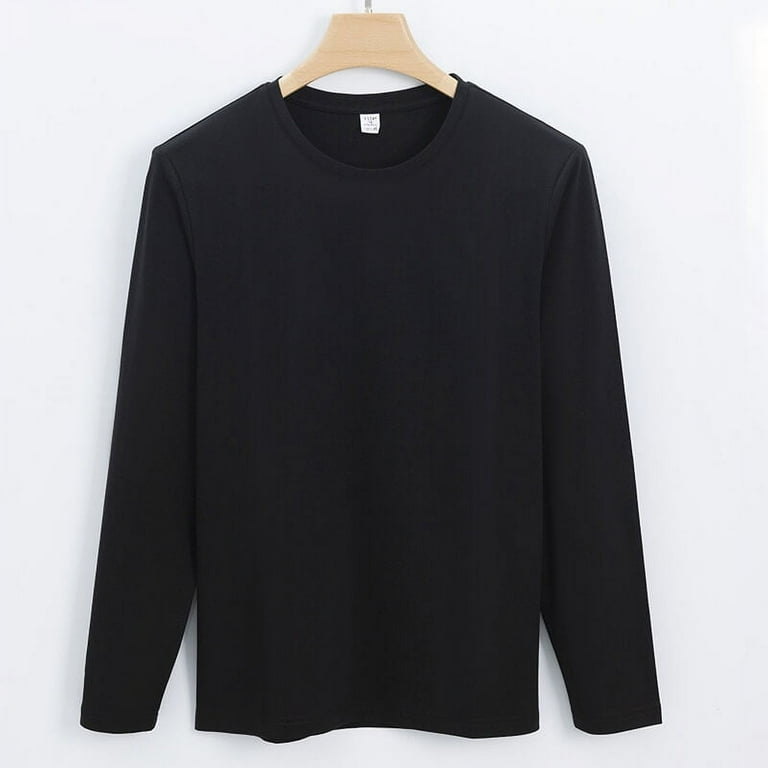 Men's 100% Silk Cotton Round Neck Solid Long Sleeve T-shirt