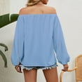 thumbnail image 4 of MIXUE Boho Tops For Women Summer Chiffon Solid Color Off Shoulder Long Sleeve Loose Fit Casual Tee Shirts Daily-Wear,Blue,L, 4 of 6