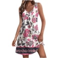 thumbnail image 1 of Vestido Corto para Mujeres Verano sin Mangas Cuello en V, Impresión de Moda con Bolsillos, Poliéster de Algodón Casual, 1 of 7