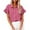 Hot Pink, variant on Ladies Linen Button down Shirt Solid Ruffle Short Sleeve Tops V Neck Collared Button up Summer Blouses Tees (XL, White)