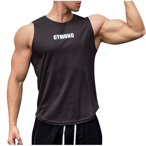 Camiseta de tirantes de cuello redondo para hombre, informal, sin mangas, de verano, para fitness y deportes, cómoda, de poliéster.