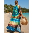 thumbnail image 3 of EDOLYNSA Boho Print 2024 Sexy V Neck Bat Sleeve Casual Beach Long Dress Women Summer Swimsuit Coverup Relaxed Vacation Party Dresses, 3 of 8