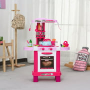 Kids Kitchen Play Set Children Chef Play Game Toy w/ Accessories Set - Pink