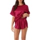 thumbnail image 1 of Conjunto de pijama de satén para mujer INSPIRE CHIC, camiseta de manga corta tipo pulóver con pantalones cortos, ropa de dormir XL Burdeos, 1 of 6