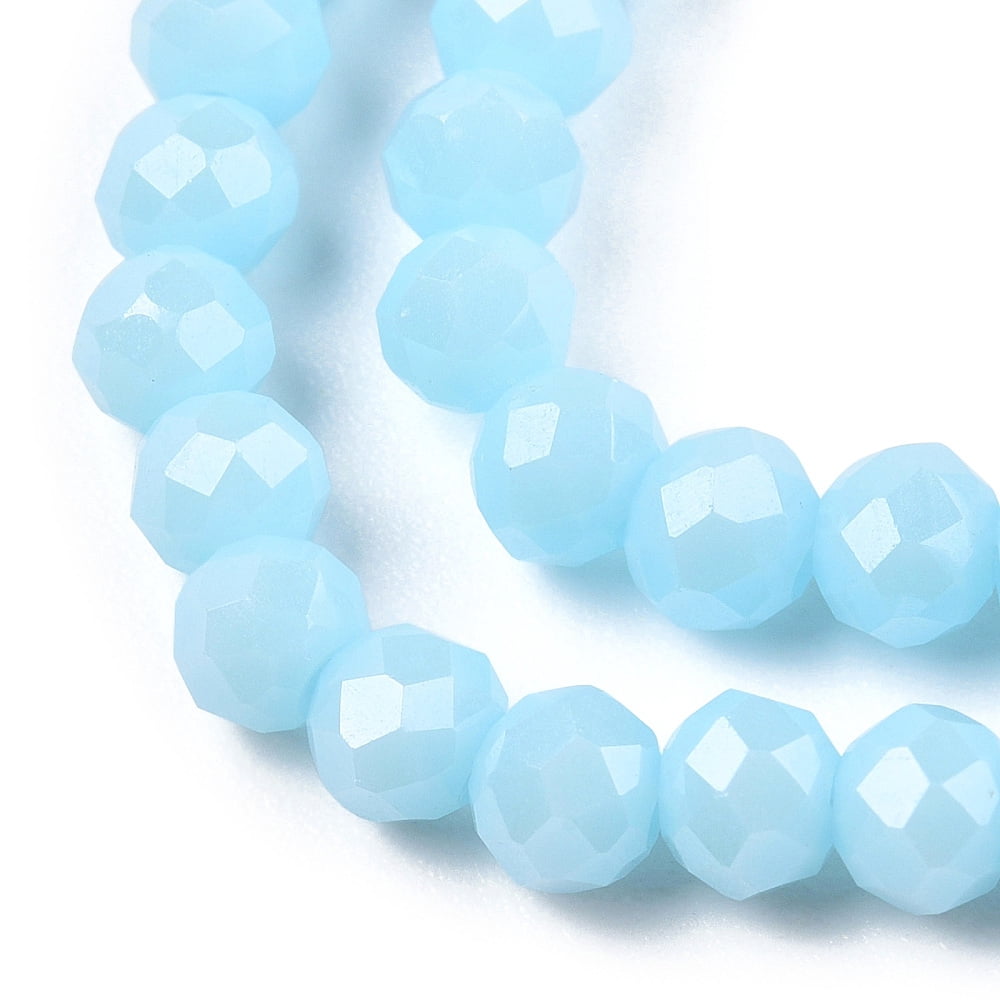 Electroplate Glass Beads Strands Pearl Luster Plated Faceted Rondelle Light Blue 10x8mm Hole: 1mm about 63~65pcs/strand 49~50cm