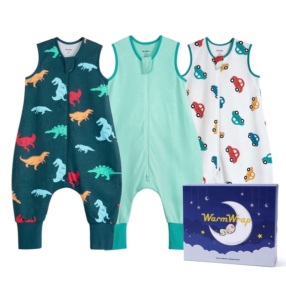 Toddler Sleep Sack with feet 2T-3T, 0.5 TOG Lightweight Summer 100% Cotton Breathable Wearable Blanket with Legs, 3 Pack, 2-Way Zipper
