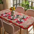 thumbnail image 3 of Valentine's Day Table Cloths for 6 Foot Rectangle Tables, Red Gnomes Roses Love Wood Grain Brown Patio Waterproof Elastic Fitted Tablecloths, Washable Rectangular Table Cover for Camping, 3 of 8