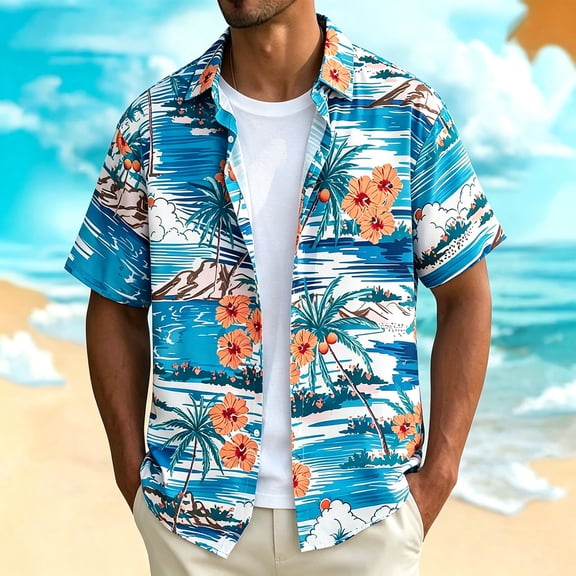 Juesizh Hawaiian Shirt for Men Short Sleeve Button up Shirts Fashion Casual Summer Printed Beach Shirts, XS-XL