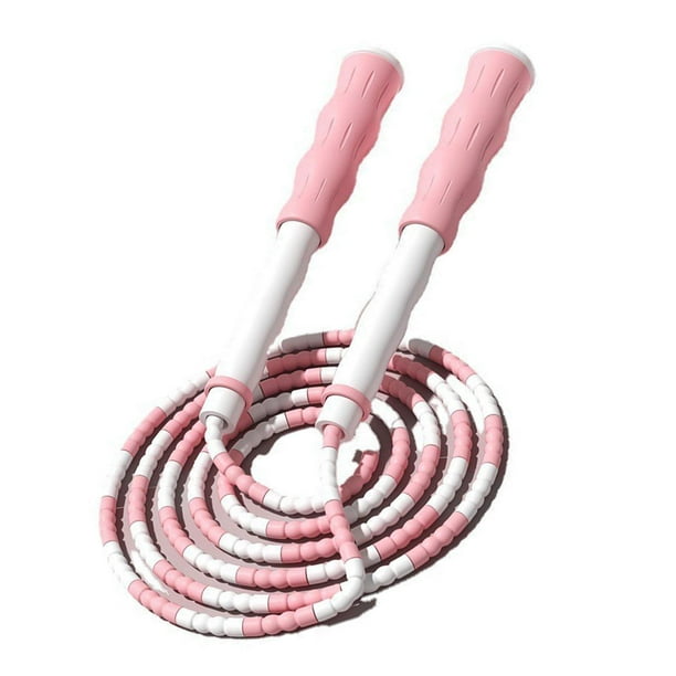 Cuerda de saltar segmentada ajustable con cuentas desenredadas, flexible, de plástico PP, para niños, color rosa