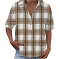 thumbnail image 7 of Zulora Women's Short Sleeve Plaid Shirt Casual Flannel Button Down Tops, 7 of 7
