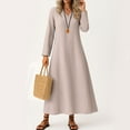 thumbnail image 2 of YDDIAN Fall Dresses for Women 2025 Solid Color Long Sleeve Plus Size Maxi Dress V Neck Summer Modest Travel Midi Dresses with Pockets Light pink L, 2 of 5