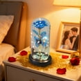 thumbnail image 4 of JWshufel LED Rose Night Light Preserved Flower Butterfly Ornament with Foil Accents and Decorative Base Romantic Table Lamp for Bedroom Desk Window Sill Valentine Gift Blue 8.7x4.3x3.5in, 4 of 6