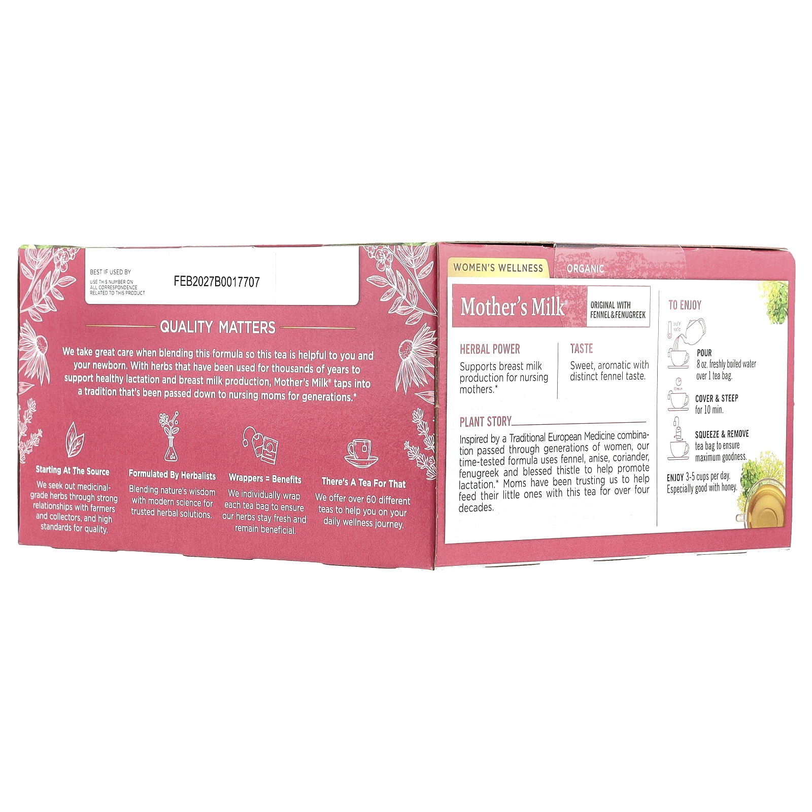 Traditional Medicinals Organic Mother's Milk®, Original with Fennel & Fenugreek, Caffeine Free, 48 Wrapped Tea Bags, 2.96 oz (84 g)