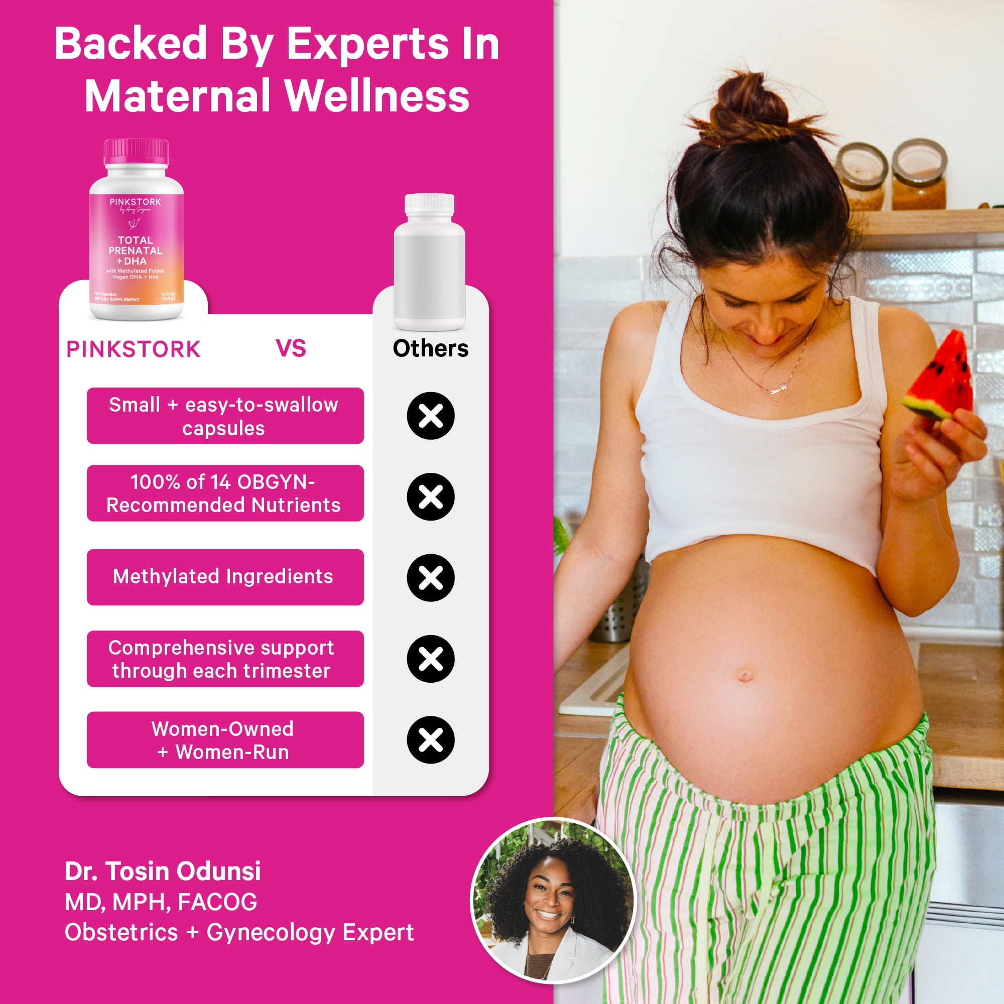 Pink Stork Essential Prenatal Vitamins, B12 with Folate, Soy Free, Methylated Nutrients, 180 Capsules