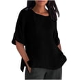 thumbnail image 1 of Blusa holgada de manga larga para mujer - Camisa informal de manga corta y color liso - Cuello en V, elegante, adecuada para todas las ocasiones - Tallas S-XXL, 1 of 5