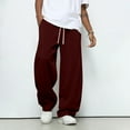 thumbnail image 3 of Dresfit Wide Leg Joggers Mens Baggy Cargo Pants Fleece Drawstring Open Bottom Sweatpants Elastic Waist Loose Gym Trousers with Pockets Wine L, 3 of 4