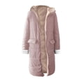 thumbnail image 5 of Women's Mid-Length Solid Color Winter Coat, Warm Hooded Long Sleeve Jacket with Soft Insulation, Knee-Length Casual Outerwear for Cold Weather, Classic Hood Daily Wear Parka Light Pink XXXL, 5 of 5