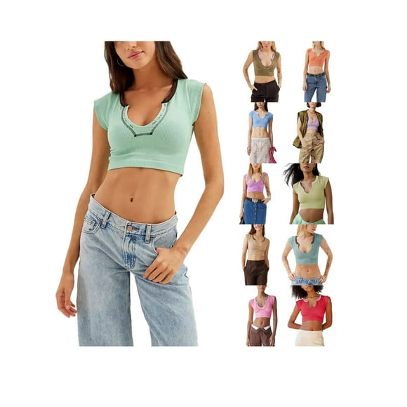 Women Short Sleeve Crop Top Summer Casual Vintage Graphic Slim Fitted Crew Neck E-Girls T-Shirt Streetwear