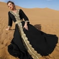 thumbnail image 4 of FYMNSI Womens Embroidery Lace Abaya Evening Dress Long Sleeve V-neck Eid Dress Moroccan Kaftan Muslim Maxi Dress XXL Black, 4 of 7