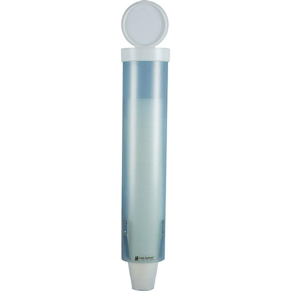 San Jamar C3165FBL Medium Pull Type Water Cup Dispenser, Fits 4 to 10 oz Cone and Flat Bottom Cups, 16" Tube Length, Frosted Blue