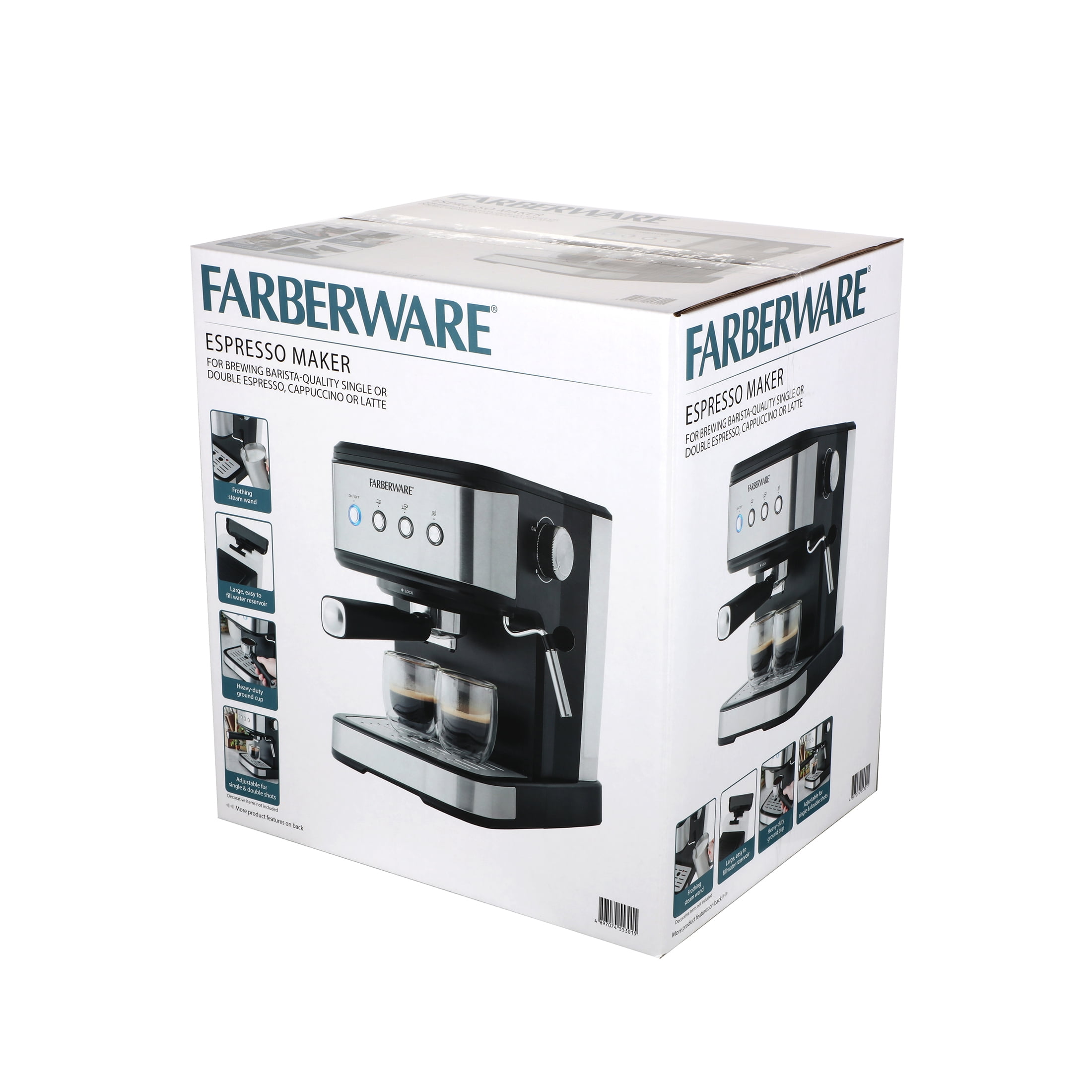 Farberware 1.5L 20 Bar Espresso Maker with Removable Water Tank, Silver and  Black, New Condition 