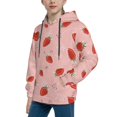 thumbnail image 2 of Picia Strawberry Pattern Youth Hoodie - Warm Pullover Sweatshirt with Kangaroo Pocket, Ideal for Boys and Girls-Small, 2 of 6