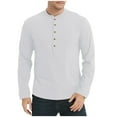 thumbnail image 2 of Zylanna Men's Henley Shirts, 100%Cotton Crew Neck Solid Color Button Long Sleeve Casual Pullover for Men White, 2 of 6