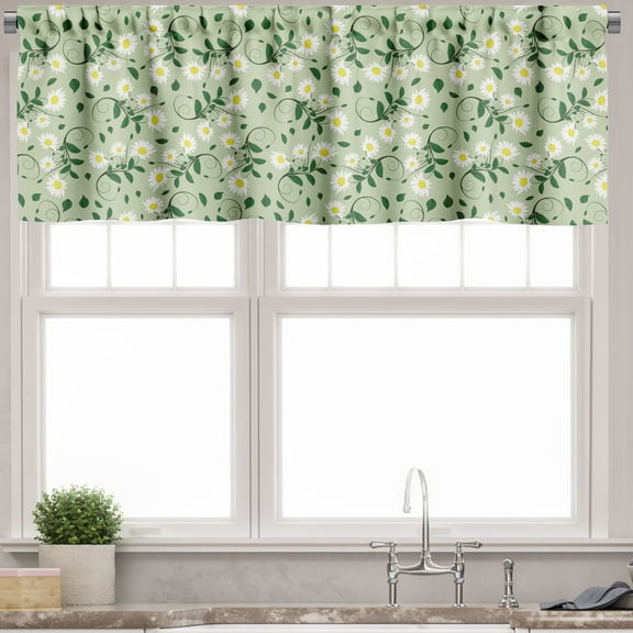 Ambesonne Floral Valance Pack of 2, Burgeoning Daisies Leaves, 54"X18", Green Green