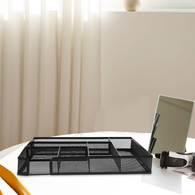 Houderco Caja Organizadora Multifuncional De Metal Con Separadores Para Oficina Y Escritorio