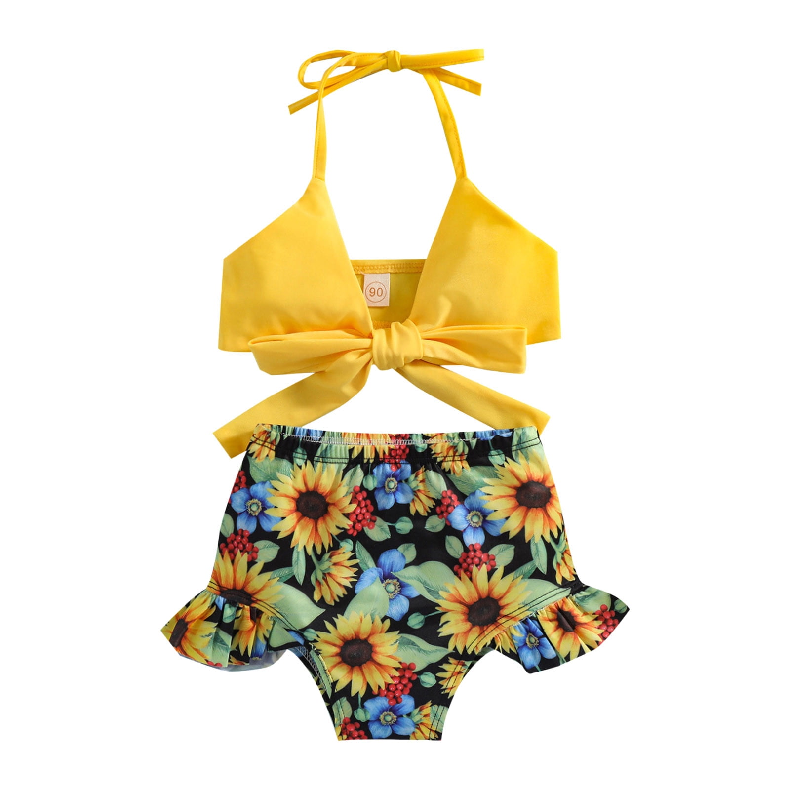 Toddler Girls Summer Swimsuit Sunflower Flower Print Ruffles Two Piece ...