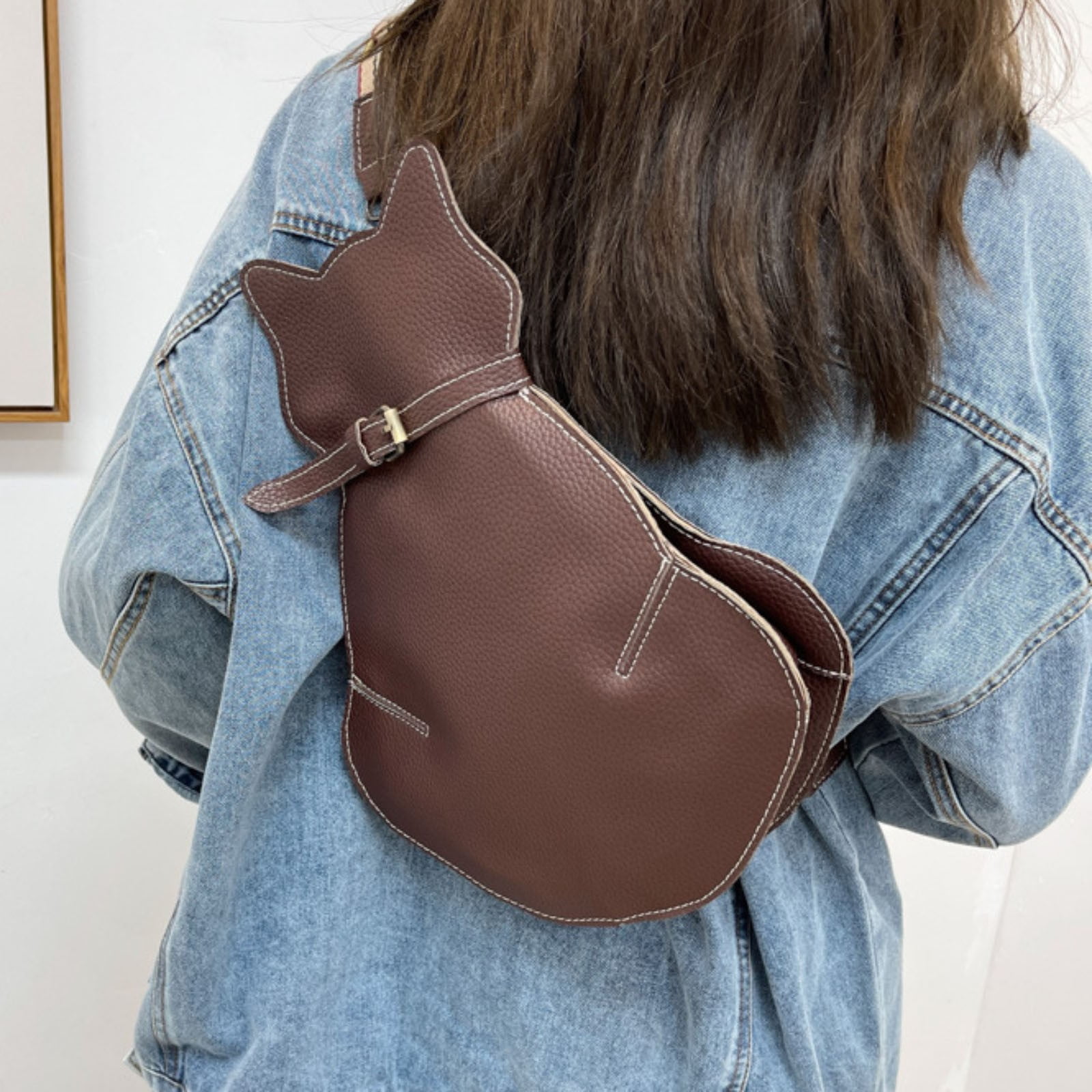 Modstep Women Crossbody Bags Leather Cat Purse Adjustable Wide Strap Chest Bag Cartoon Novelty Zipper Gift Sling Shoulder Bags Brown
