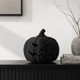 thumbnail image 3 of Hovilon Black Halloween Pumpkin Decoration, Wicker Texture Hollow Carved Scary Face Desktop Ornament, Solid Plastic Deformation-Resistant Shelf Mantel Entryway Party Table Festive Home Decor Gift, 3 of 6