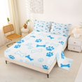 thumbnail image 2 of Manfei Cartoon Cat Paw King Sheets, Dog Bone Bedding, White Blue, 4pcs, 1 Flat Sheet, 1 Fitted Sheet and 2 Pillowcases, 2 of 6