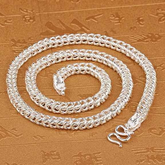 HOOUN Pure 999 Fine Silver Chain Men Dragon Byzantine Braided Link Necklace 73g/23.6in