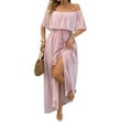 thumbnail image 3 of Women'S Off Shoulder Dot Maxi Dress Ruffle Corset Tassel High Waist Sundress Split Solid Casual Long Dress Dark Pink S, 3 of 8