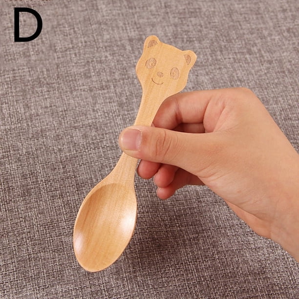 Infant Food Dinnerware Toddler Feeding Tableware Baby Spoon, Cute Cartoon Flatware Utensil For Children Creative Wooden Spoon Gifts