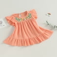thumbnail image 3 of OUSITAID Bébé Filles Robe d'Été en Lin Manches Volantes à Col Rond Broderie Florale Robe de Princesse, 3 of 9