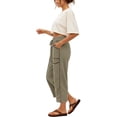 thumbnail image 6 of ZHYou No Boundarie Womens Wide Leg Capri Pants High Waisted Drawstring Elastic Waist with Pockets Contrast Stripe Loose Fit Casual Summer Cropped Trousers Khaki Size L, 6 of 8
