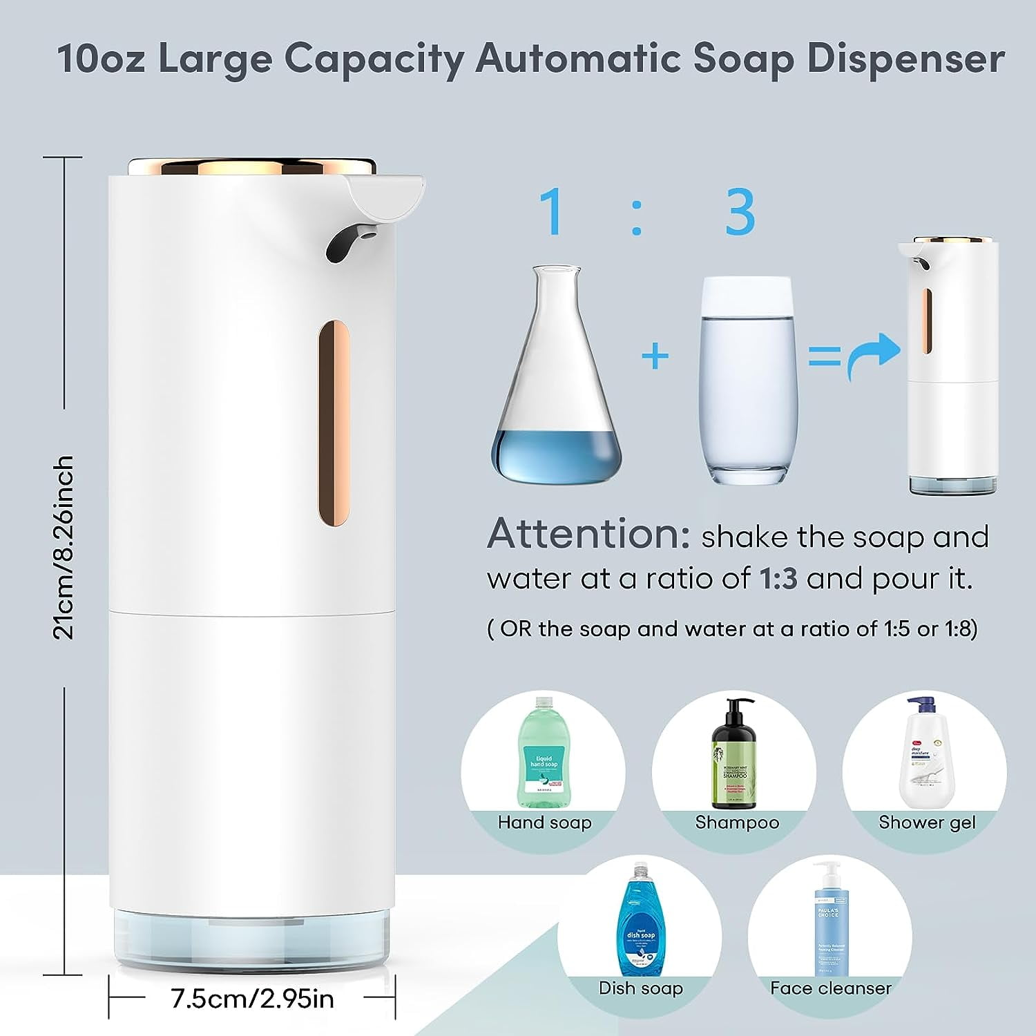 Soap Dispenser, Automatic Soap Dispenser, 3-Level Automatic Foaming Soap Dispenser, 10OZ Foaming Hand Soap Dispenser with Aromatherapy, USB Rechargeable Automatic Soap Dispenser for Bathroom,Kitchen
