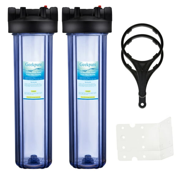 Geekpure 20 Inch Clear Whole House Water Filter Housing with Wrench Bracket -4.5" x 20" - 1" NPT Brass Port (2)