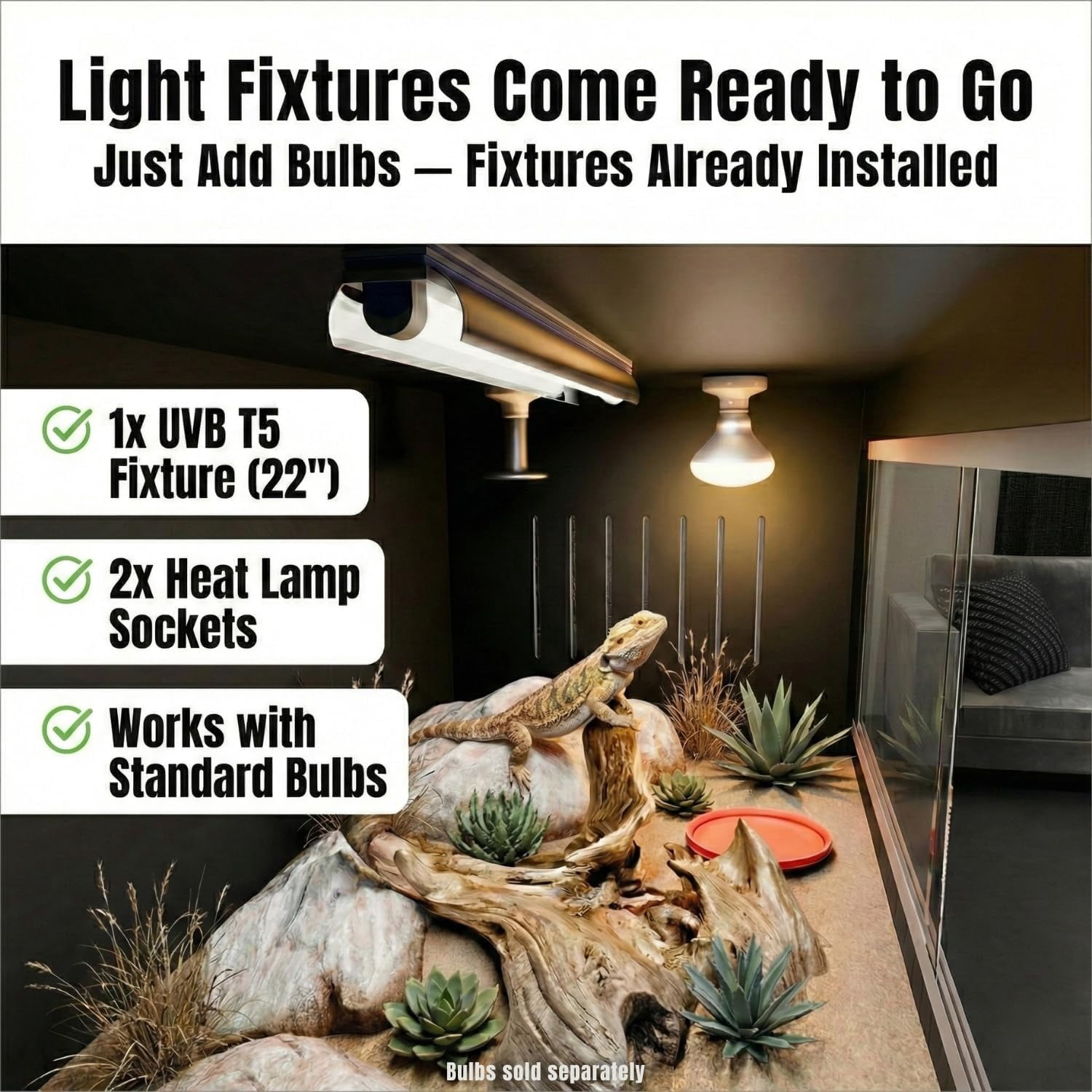 120 Gallon Bearded Dragon Tank - 4x2x2 ft Reptile Enclosure with Sliding Glass Doors and Ventilation 48x24x24 Inch Terrarium for Bearded Dragon, Leopard Gecko, Snakes, Lizards, Tortoise, and Reptiles