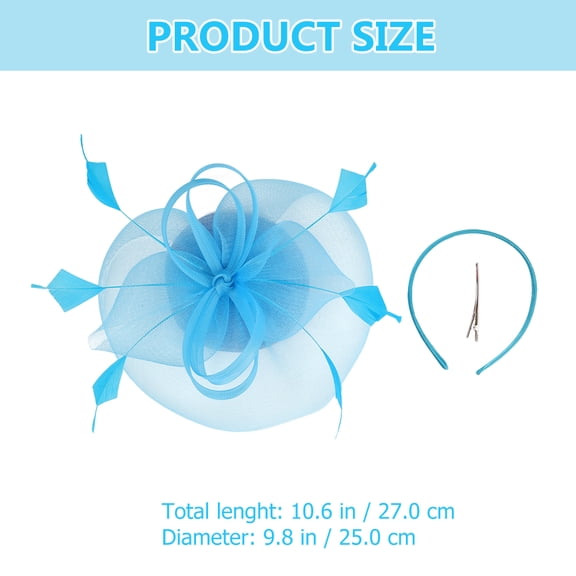 MUSEYA Durable Sky Blue Gauze Wedding Fascinator Hat Headband for Banquet Events
