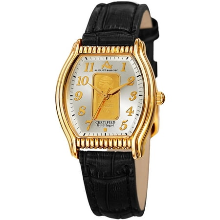 - Women's Quartz Luxury Gold Leather Black Strap Watch with FREE Bangle