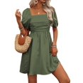 thumbnail image 3 of Women'S Puff Short Sleeve Boho Dress Square Neck Summer A Line Dresses Green S, 3 of 8