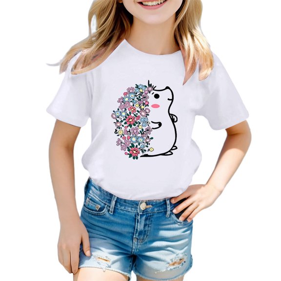 Hienoo Toddler Girls Cartoon Graphic T Shirt Short Sleeve Summer Casual Tshirt, Sizes 3-12