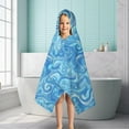 thumbnail image 6 of Blue White Tie Dye Swirl Pattern Hooded Bath Towel，50"x30" for Ages 3 To 12 Kids, Quick Dry Lightweight Soft Microfiber Hood Beach Towel Cover Up for Kids, 6 of 7