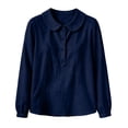 thumbnail image 4 of Shihyeh Womens Peter Pan Collar Pleated Blouse, Half Button Long Sleeve Solid Color Casual Babydoll Top for Women Daily Office Wear, 4 of 4