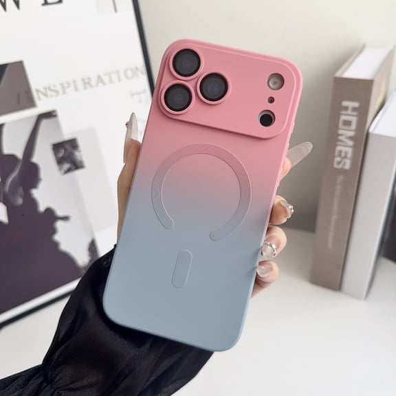 Magnetic Case for iPhone 17 Pro Case, [Compatible with Magsafe] [Full Camera Lens Protector] Soft Liquid Silicone Bumper Anti-Drop Protective Shockproof Cover for iPhone 17 Pro, Pink Blue